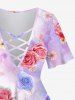 T-shirt Croisé Ombré Rose Fleur Imprimée en Treillis de Grande Taille - Violet clair S