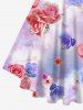 Plus Size Tie Dye Ombre Rose Flower Print Lattice T-shirt -  