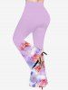 Plus Size Tie Dye Ombre Rose Flower Print Pull On Flare Pants -  