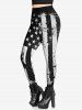 Gothic Ink Painting Striped Star Patriotic American Flag Print Skinny Leggings -  