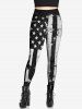 Gothic Ink Painting Striped Star Patriotic American Flag Print Skinny Leggings -  