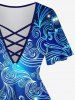 Plus Size Sea Waves Glitter 3D Print Lattice Crisscross Flare Sleeve T-shirt -  