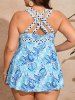 Hawaii Plus Size Leaf Polka Dot Print Cinched Crisscross Strap Boyshort Tankini Swimsuit -  