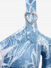 Haut Mouchoir Ombré Découpé Fleur Tressé à Epaule Dénudée Grande Taille avec Œillet - Bleu M | US 10