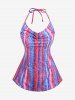 Maillot de Bain Tankini Sirène Rayé Etoile Imprimée à Volants de Grande Taille à Col Halter - Multi-A M | US 10