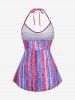 Maillot de Bain Tankini Sirène Rayé Etoile Imprimée à Volants de Grande Taille à Col Halter - Multi-A M | US 10
