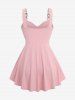 Plus Size Flower Print Embroidery Mesh Ruched Chains Surplice Ribbed Textured Tank Top -  