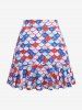 Maillot de Bain Tankini Sirène Rayé Etoile Imprimée à Volants de Grande Taille à Col Halter - Multi-A M | US 10