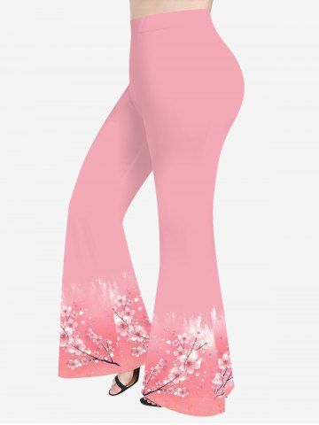 Plus Size Peach Blossom Glitter Stars Print Ombre Pull On Flare Pants - LIGHT PINK - 2X