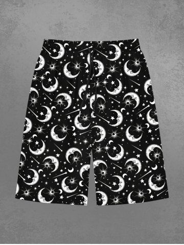 Gothic Galaxy Moon Sun Star Print Beach Shorts For Men - BLACK - 2XL
