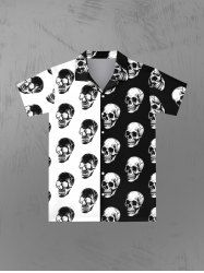 Gothic Skulls Two Tone Colorblock Print Button Down Shirt For Men -  
