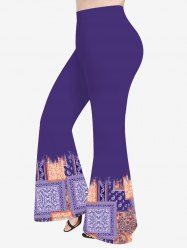 Plus Size Floral Paisley Scarf Print Flare Pants -  