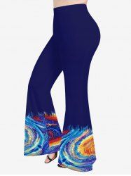Pantalon Evasé 3D Peinture à L'Huile en Blocs de Couleurs à Paillettes de Grande Taille - Bleu M
