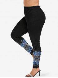 Plus Size Leopard Sea Waves Sparkling Sequin Glitter 3D Print Leggings - Noir 3X