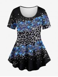 Plus Size Leopard Sea Wave Sparkling Sequin Glitter 3D Print T-shirt -  