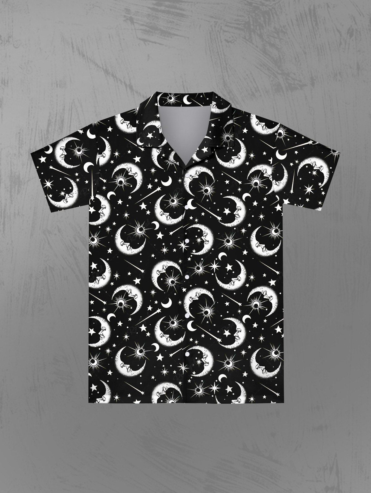 Trendy Gothic Galaxy Sun Moon Star Print Button Down Shirt For Men  