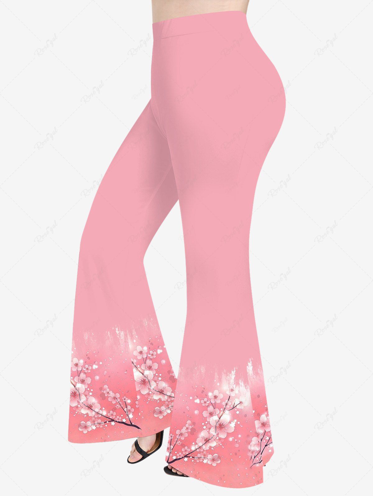 Shops Plus Size Peach Blossom Glitter Stars Print Ombre Pull On Flare Pants  