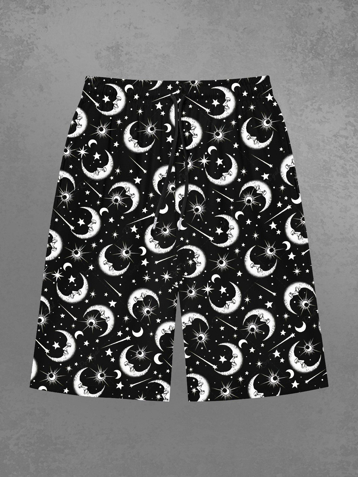 Trendy Gothic Galaxy Moon Sun Star Print Beach Shorts For Men  