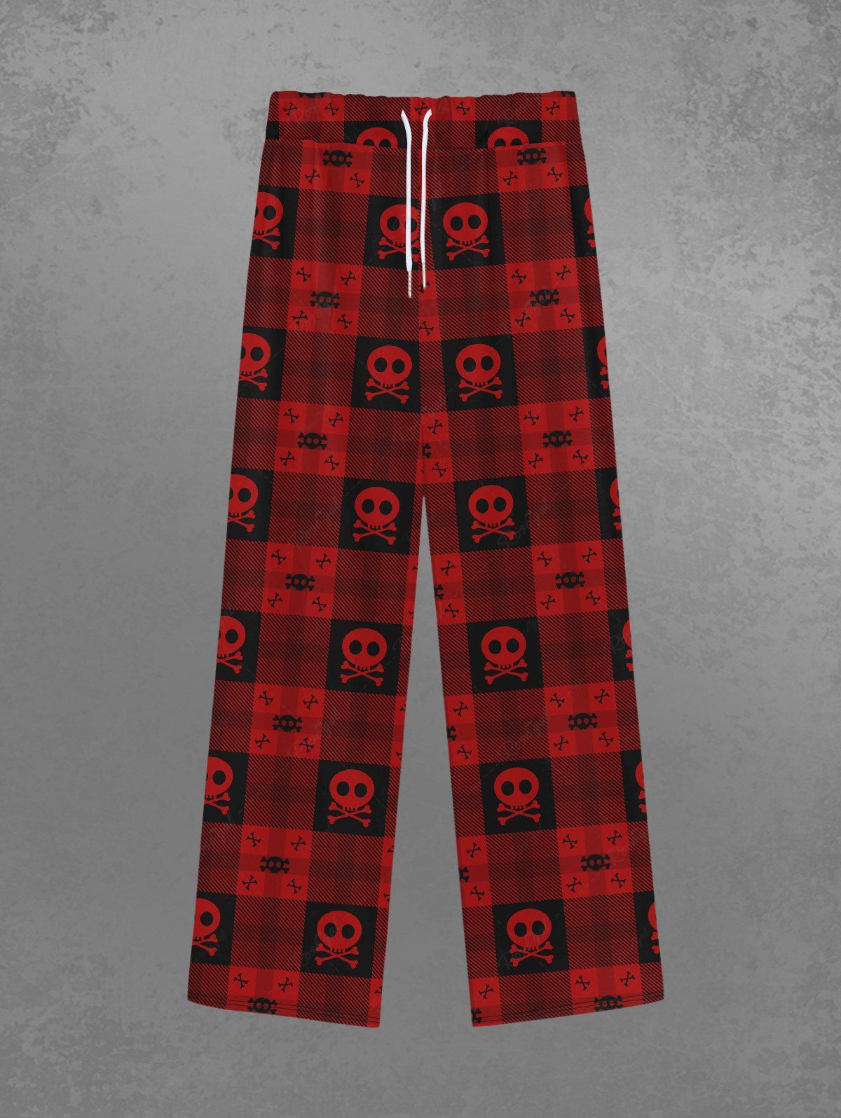 Pantalon de Survêtement avec Cordon de Serrage à Imprimé Squelette à Carreaux Style Gothique pour Hommes Rouge foncé 4XL
