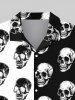 Gothic Skulls Two Tone Colorblock Print Button Down Shirt For Men -  