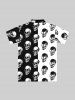 Gothic Skulls Two Tone Colorblock Print Button Down Shirt For Men -  