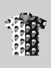 Gothic Skulls Two Tone Colorblock Print Button Down Shirt For Men -  