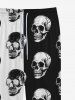 Pantalon de Jogging Gothique Bicolore Crâne Imprimée en Blocs de Couleurs à Cordon - Multi-A L