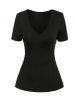 Solid Color V Neck Short Sleeve Tee And Chain High Low Tank Top Suit -  