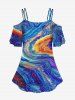 Plus Size Oil Painting Colorblock Glitter Sparkling Sequin 3D Print Cold Shoulder T-shirt -  