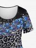 Plus Size Leopard Sea Wave Sparkling Sequin Glitter 3D Print T-shirt -  