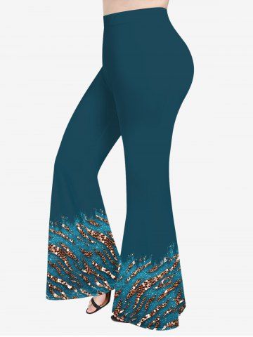 Plus Size Snake Skin Sparkling Sequin Glitter 3D Print Flare Pants - GREEN - XS