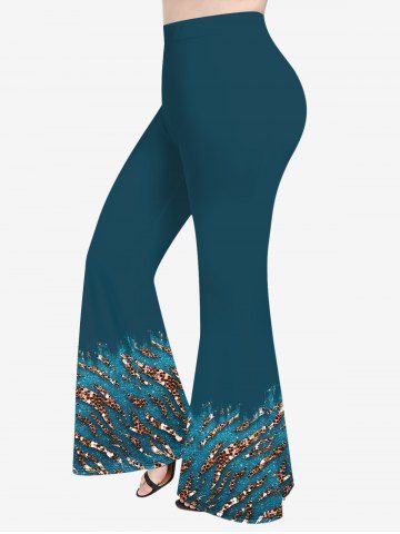 Plus Size Snake Skin Sparkling Sequin Glitter 3D Print Flare Pants - GREEN - M