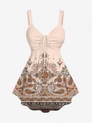 Plus Size Vintage Floral Graphic Striped Paisley Print Cinched Backless Tank Top -  
