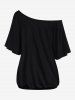 Gothic Skew Neck Batwing Sleeves Floral Heart Hair Wreath Butterfly Print T-shirt -  