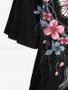 Gothic Skew Neck Batwing Sleeves Floral Heart Hair Wreath Butterfly Print T-shirt -  