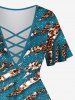 Plus Size Snake Skin Sparkling Sequin Glitter 3D Print Lattice Crisscross Flare Sleeve T-shirt -  