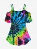 Plus Size Tie Dye Print Cold Shoulder T-shirt -  