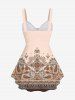 Plus Size Vintage Floral Graphic Striped Paisley Print Cinched Backless Tank Top -  