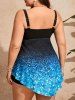 Plus Size Ombre Colorblock Sparkling Sequin 3D Print Ruched Asymmetrical Boyshort Tankini Swimsuit -  