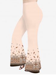 Plus Size Vintage Floral Graphic Striped Paisley Print Pull On Flare Pants -  