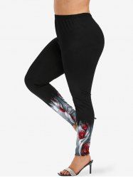Plus Size Ombre Light Beam Rose Flower Dew Print Skinny Leggings -  