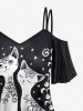 Plus Size Floral Cat Star Print Cold Shoulder T-shirt - Noir XS