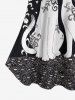 Plus Size Floral Cat Star Print Cold Shoulder T-shirt - Noir XS