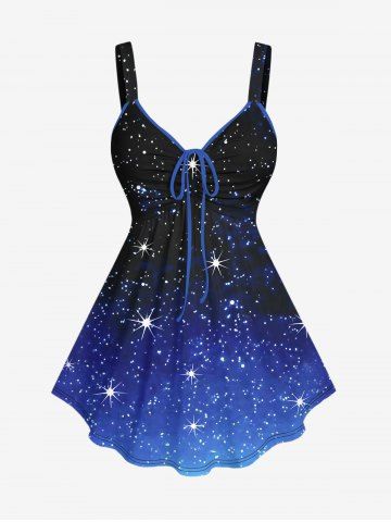 Plus Size Galaxy Stars Ombre Print Cinched Tank Top - BLACK - M