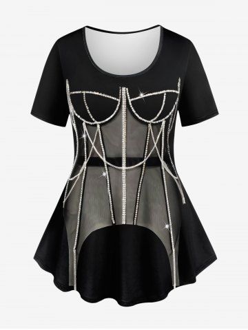 Plus Size Chains Glitter Fitted Dress 3D Print T-shirt - BLACK - 4X