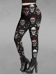 Gothic Skulls American Flag Star Print Leggings -  