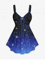 Plus Size Galaxy Stars Ombre Print Cinched Tank Top -  