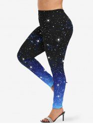 Plus Size Galaxy Star Ombre Glitter 3D Print Leggings -  