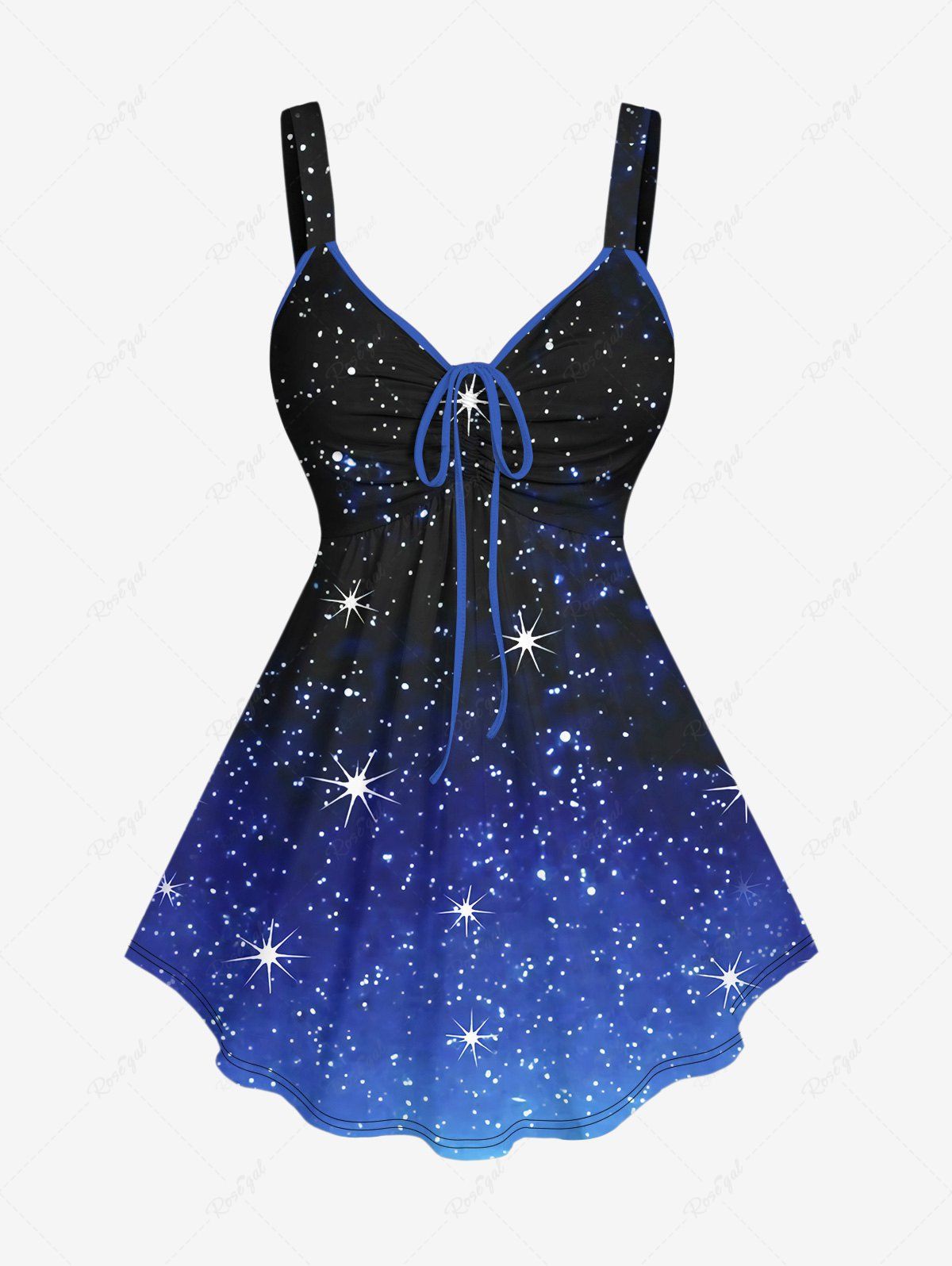 Online Plus Size Galaxy Stars Ombre Print Cinched Tank Top  