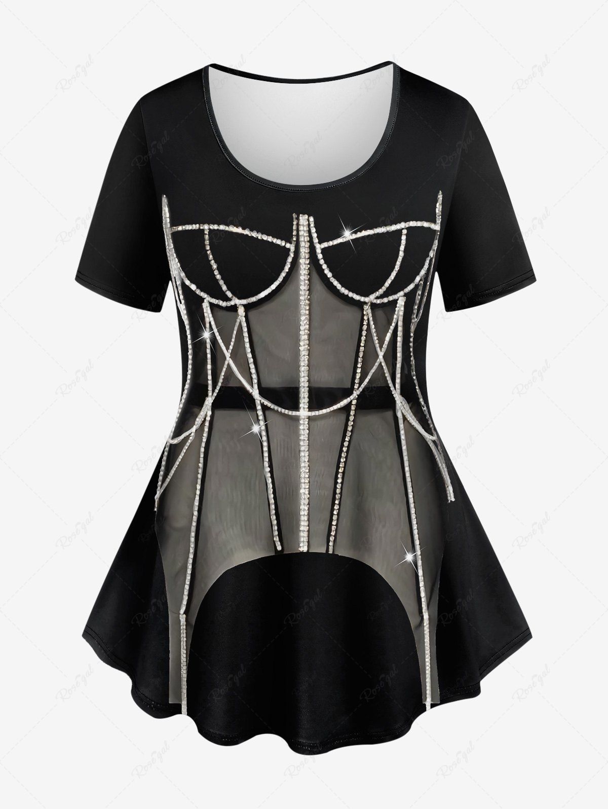 Outfit Plus Size Chains Glitter Fitted Dress 3D Print T-shirt  